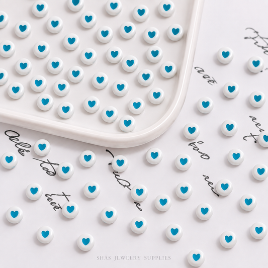 AB112C Blue Hearts Round Acrylic Bead ( 1 pc )
