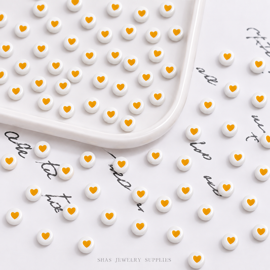 AB112A Gold Hearts Round Acrylic Bead ( 1 pc )
