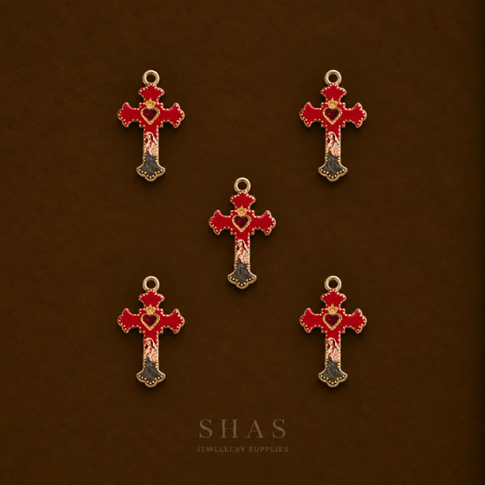 APC02V Red Cross Alloy Printed Charm ( 1 PC )