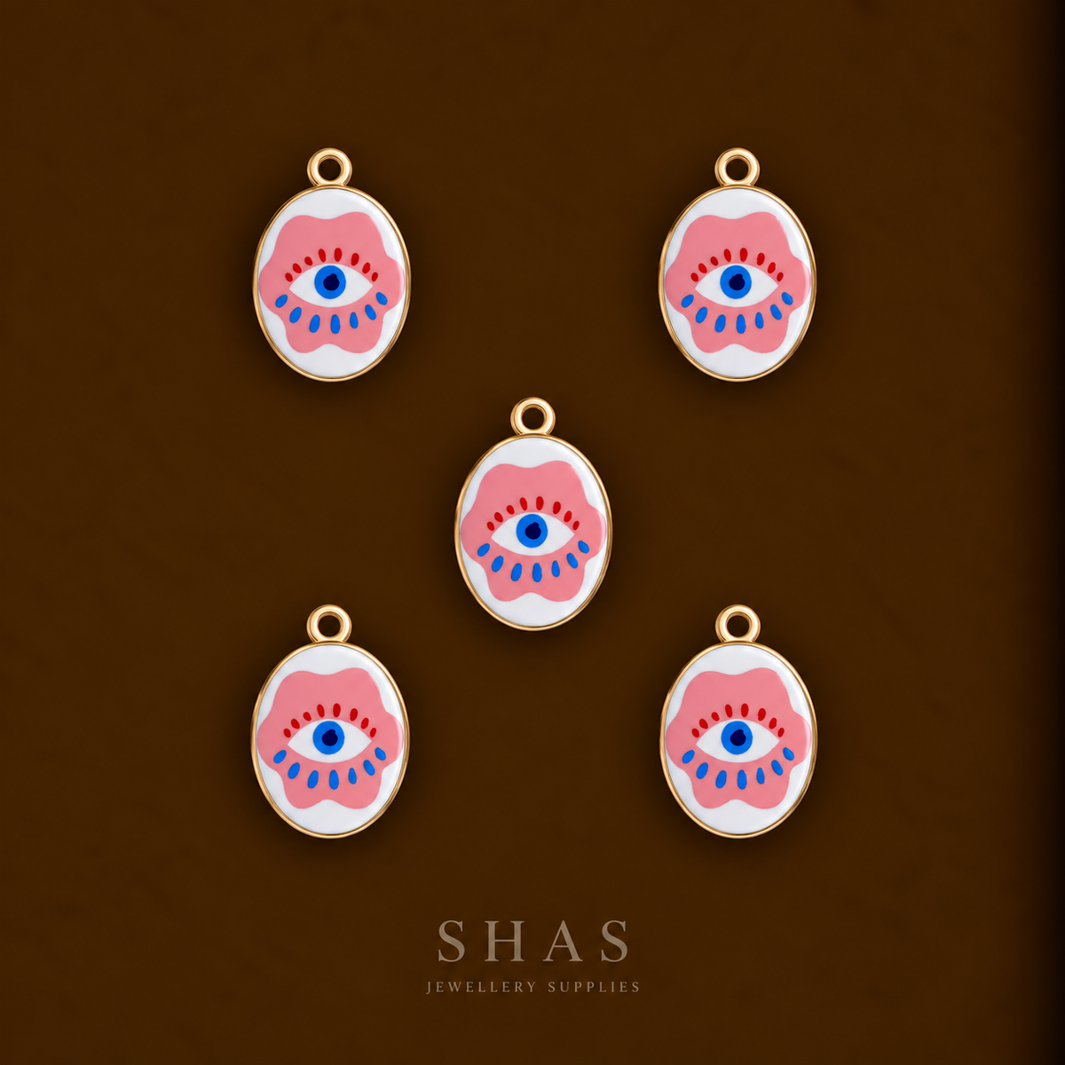 APC03J Oval Pink Eye Alloy Printed Charm ( 1 PC )
