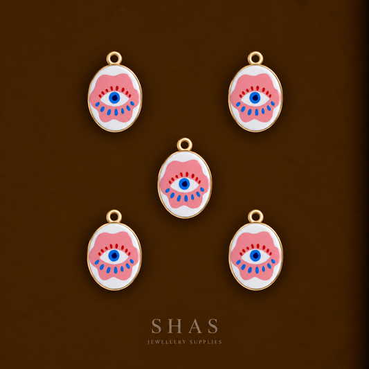 APC03J Oval Pink Eye Alloy Printed Charm ( 1 PC )