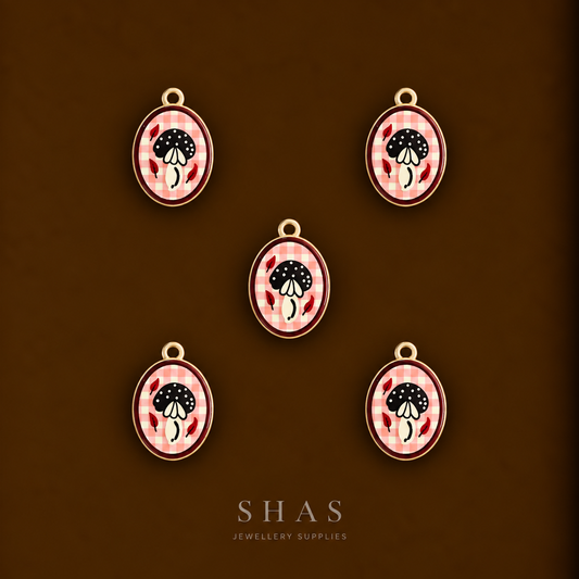 APC03K Gingham Mushroom Alloy Printed Charm ( 1 PC )