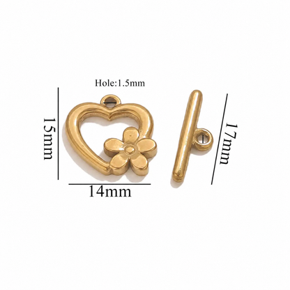 ES23 Heart Floral Toggle Clasp ( 1 pc ) PVD Plated