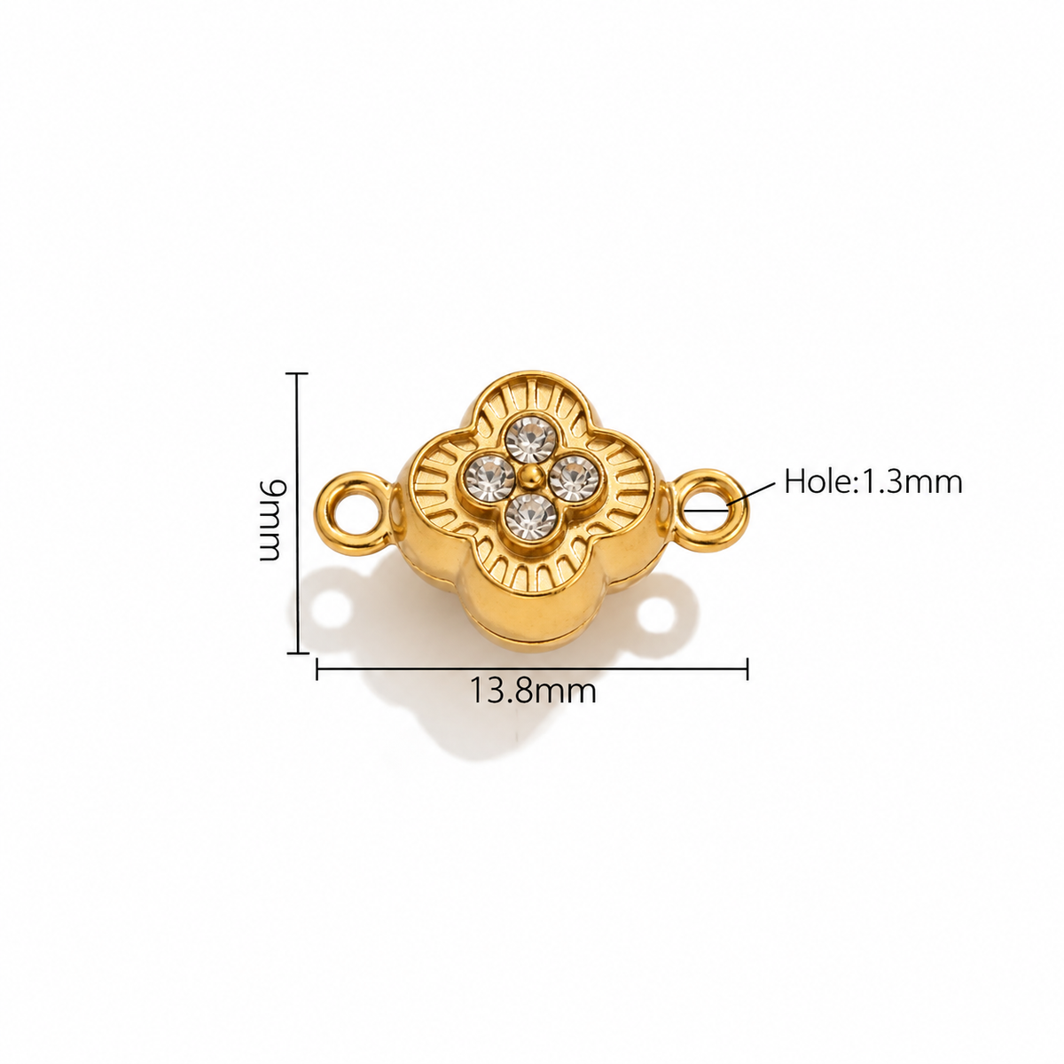 ES06 Zircon Clover Magnetic Connector 18k Gold ( 1 pc ) PVD Plated