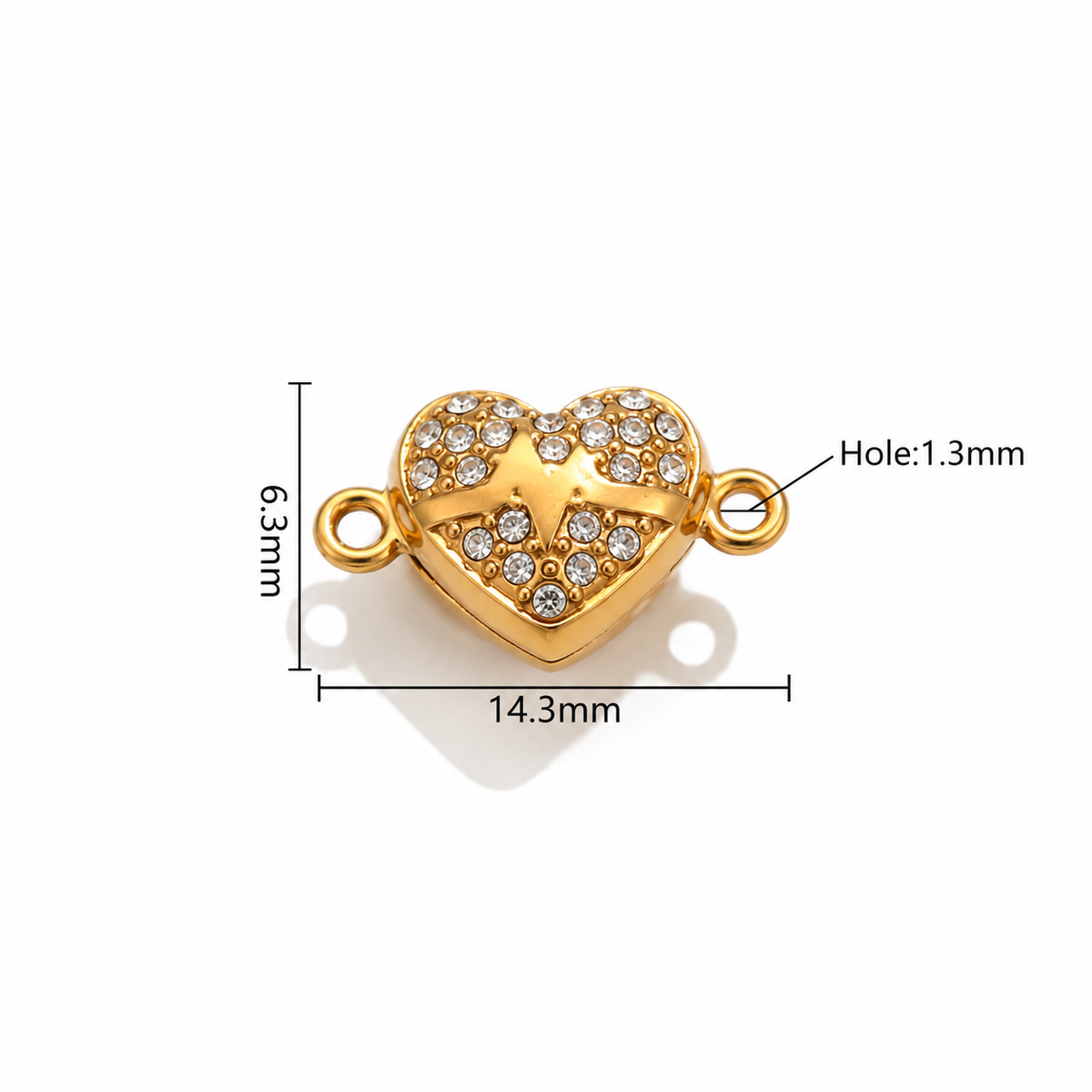 ES08 Zircon Heart Magnetic Connector 18k Gold ( 1 pc ) PVD Plated