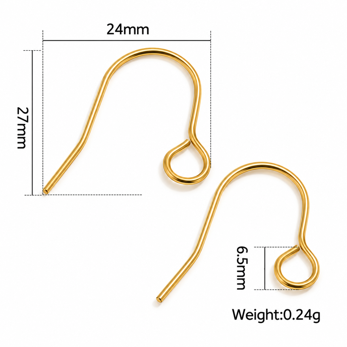 STS80 Fish Hook 18k Gold ( 1 pair ) PVD Plated
