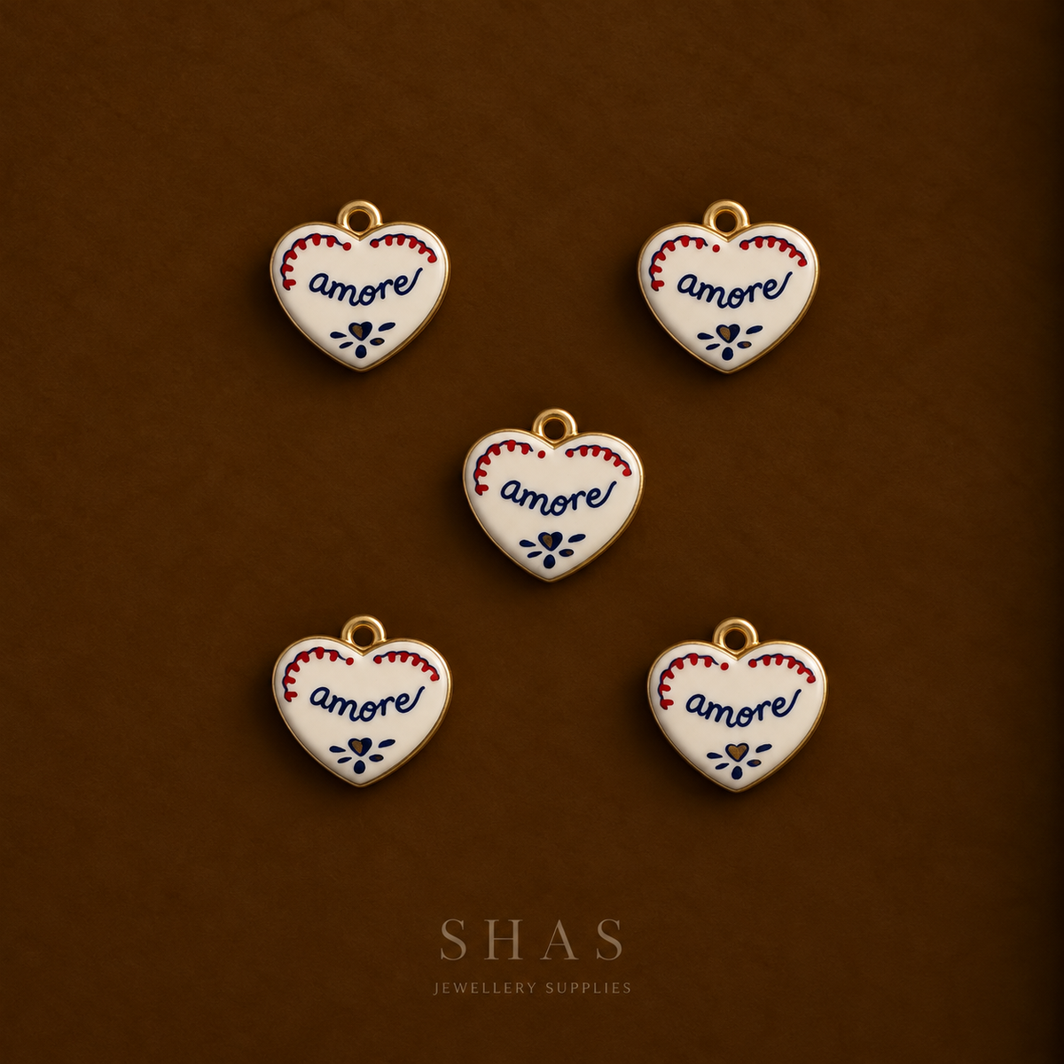 APC03U Amore Heart Alloy Printed Charm ( 1 PC )