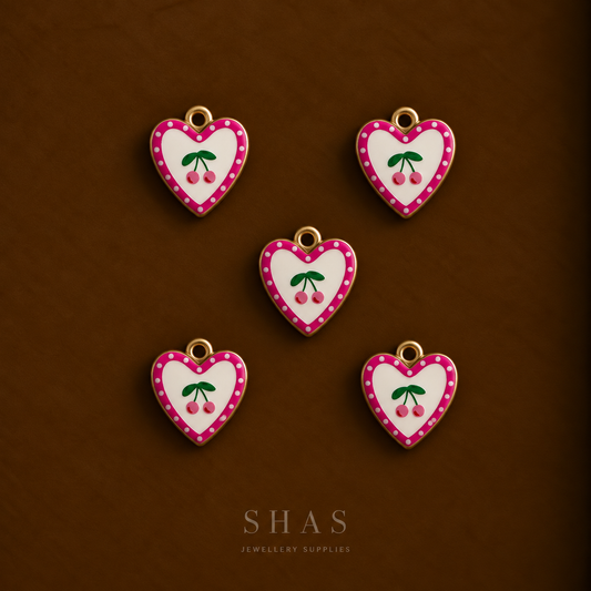 APC03S Cherry Heart Alloy Printed Charm ( 1 PC )