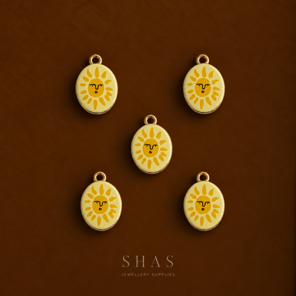 APC03T Oval Sunshine Alloy Printed Charm ( 1 PC )