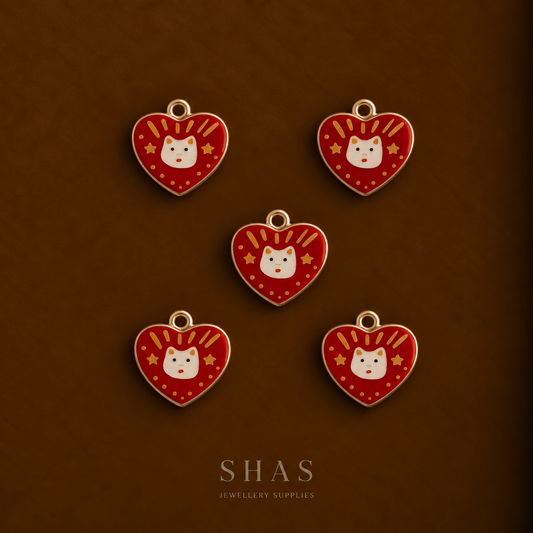 APC03Z Kitty Heart Alloy Printed Charm ( 1 PC )