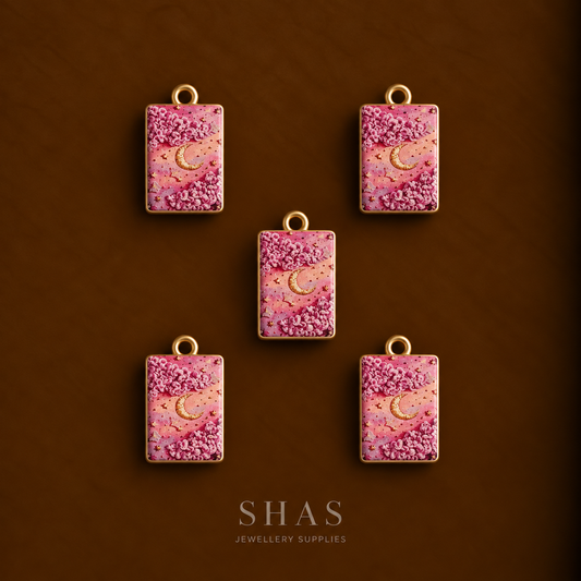 APC04A Pink Crescent Moon Alloy Printed Charm ( 1 PC )