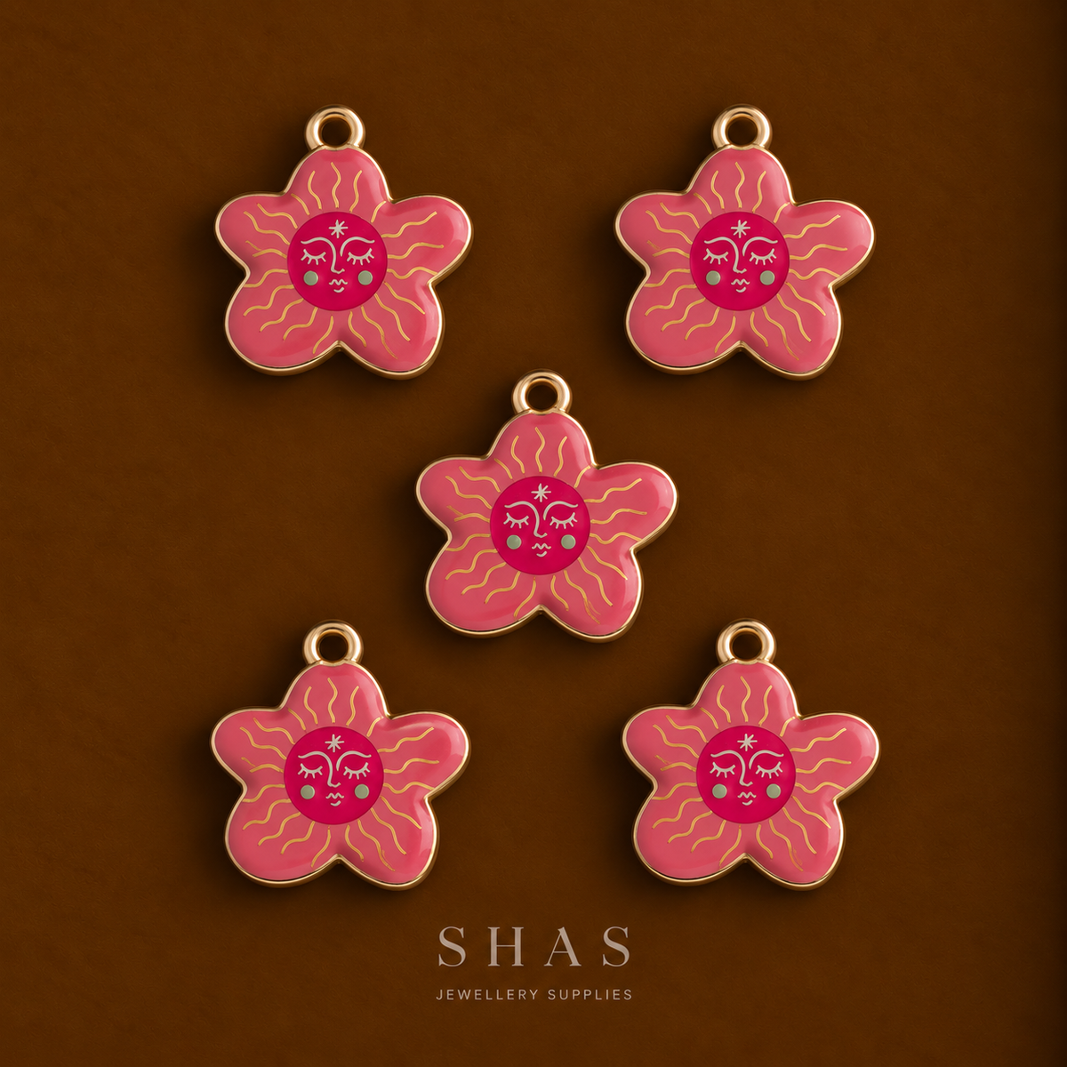 APC04H Pink Irregular Flower Alloy Printed Charm ( 1 PC )