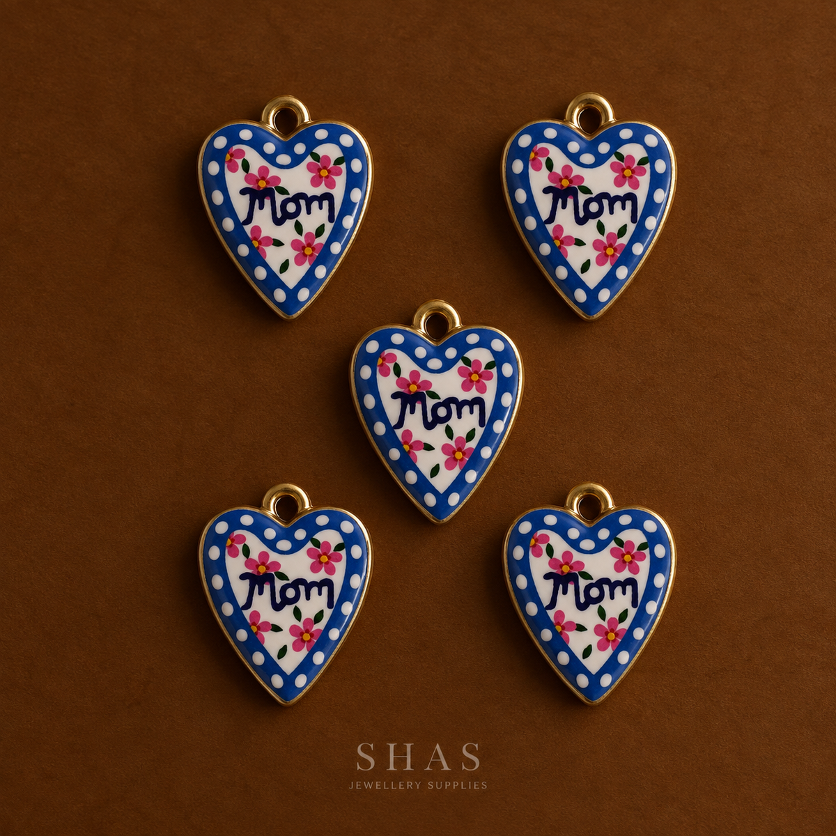 APC04J Mom Heart Alloy Printed Charm ( 1 PC )