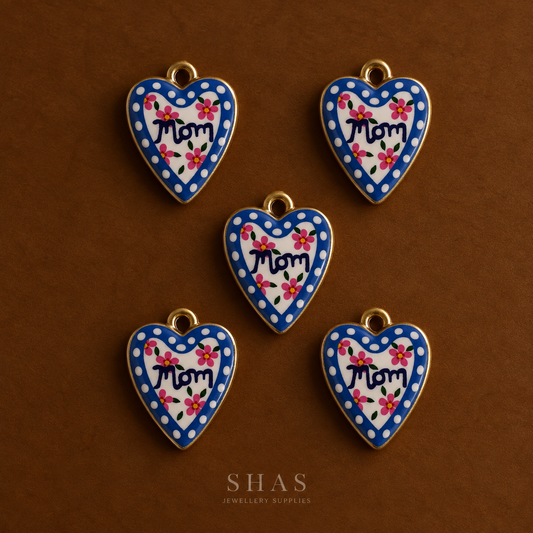 APC04J Mom Heart Alloy Printed Charm ( 1 PC )