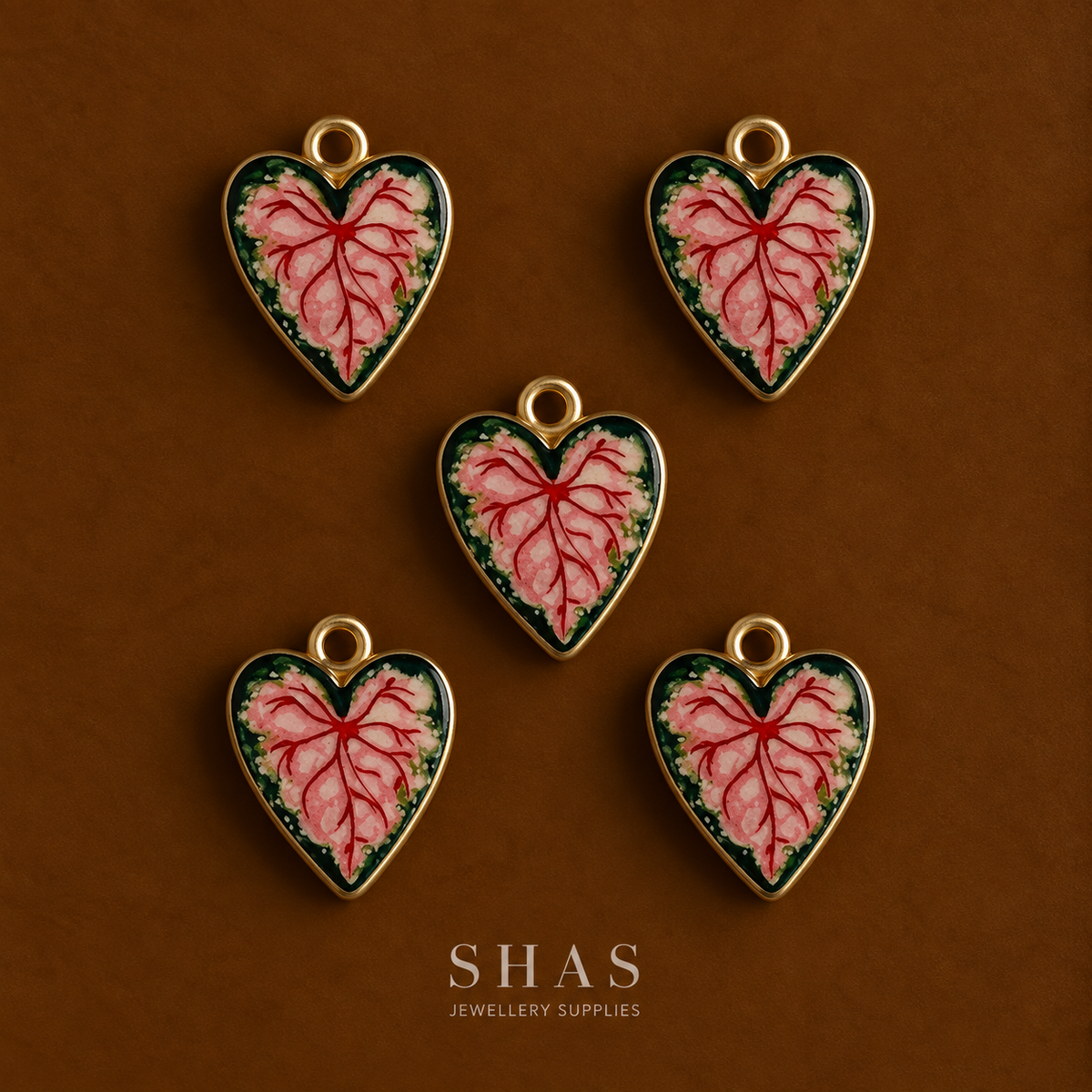 APC04M Leafy Heart Alloy Printed Charm ( 1 PC )