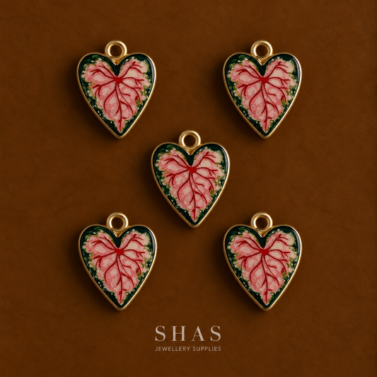 APC04M Leafy Heart Alloy Printed Charm ( 1 PC )