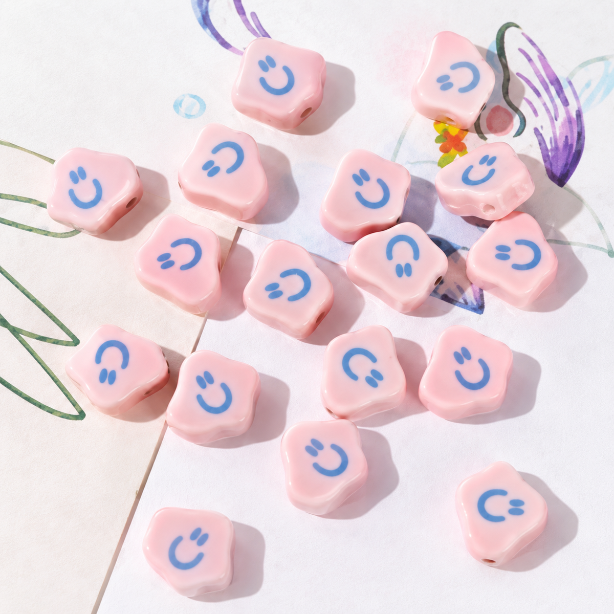 PCB27E Pink Smiley Cloud  Hand-Painted Ceramic Bead ( 1 pc ) Porcelian Ceramic