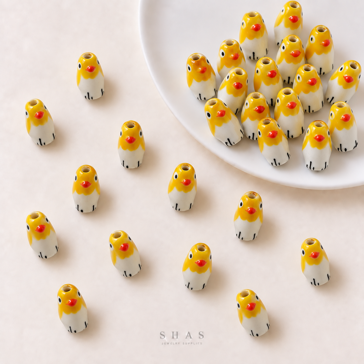 PCB27B Yellow Bird Hand-Painted Ceramic Bead ( 1 pc ) Porcelian Ceramic