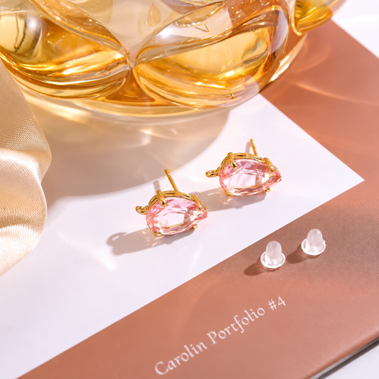 ZS03T Light Pink  Faceted Teardrop Zircon stud 18k gold plated ( 2 pc ) Anti tarnish