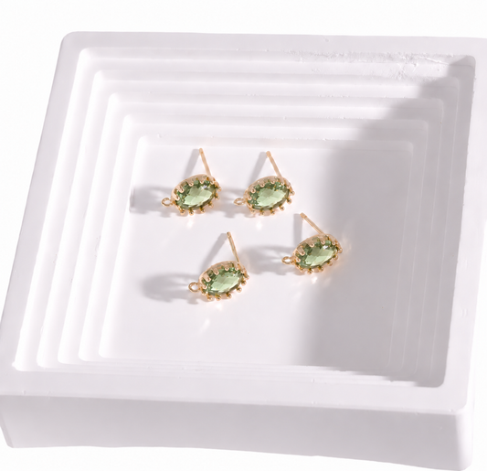 ZS03X Light Green Oval zircon gold plated stud ( 2 pc ) anti tarnish