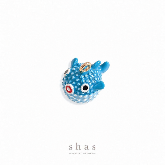 PC04T Blue Puffer Fish 3D Enamel Charm ( 1 pc ) Premium Collectible
