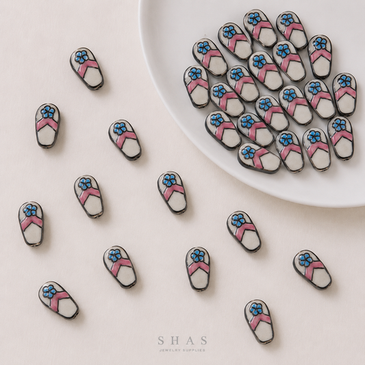 PCB25A Flip Flop Hand-Painted Ceramic Bead ( 1 pc ) Porcelian Ceramic