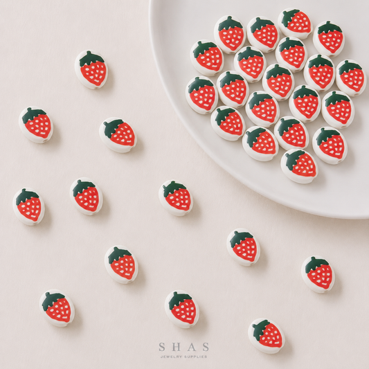 PCB25C Strawberry  Hand-Painted Ceramic Bead ( 1 pc ) Porcelian Ceramic