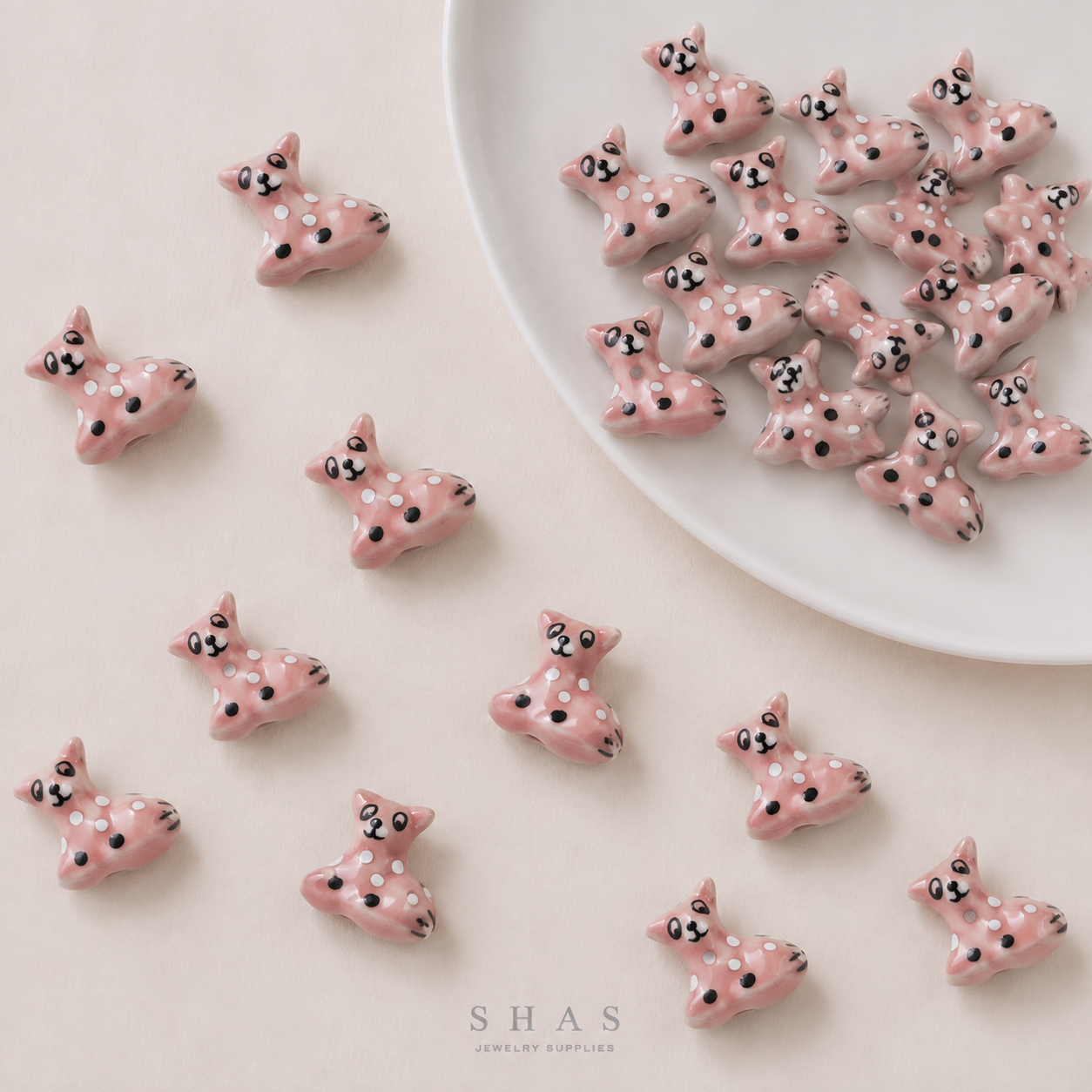 PCB25E Deer Hand-Painted Ceramic Bead ( 1 pc ) Porcelian Ceramic