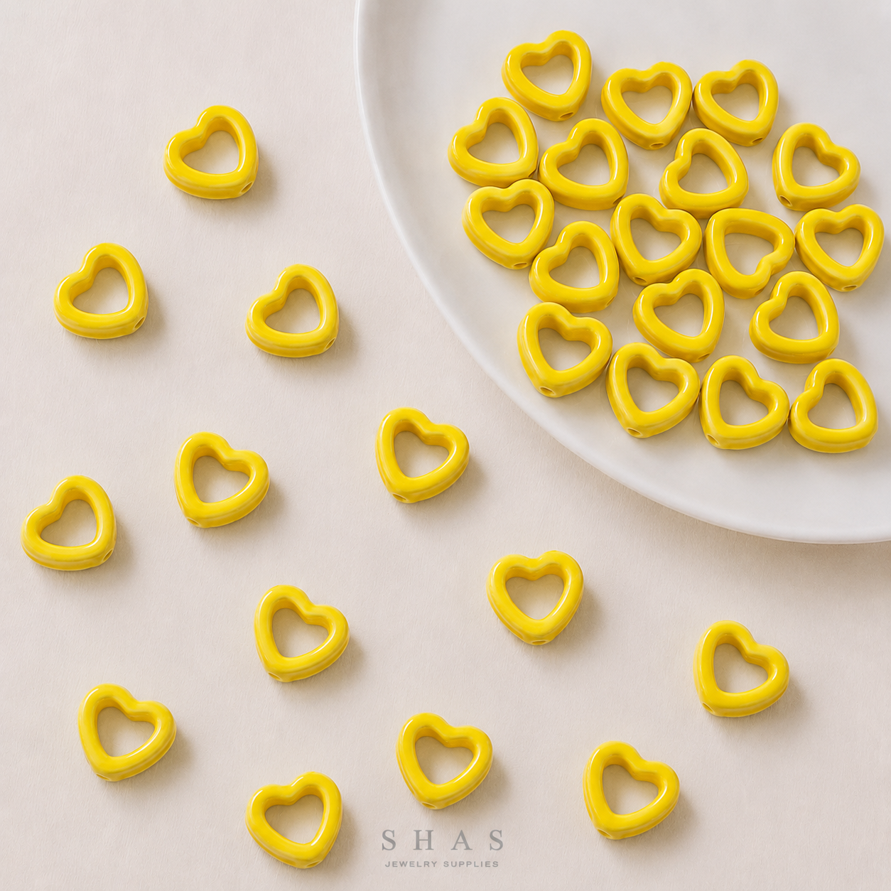 PCB25G Yellow Heart Hand-Painted Ceramic Bead ( 1 pc ) Porcelian Ceramic
