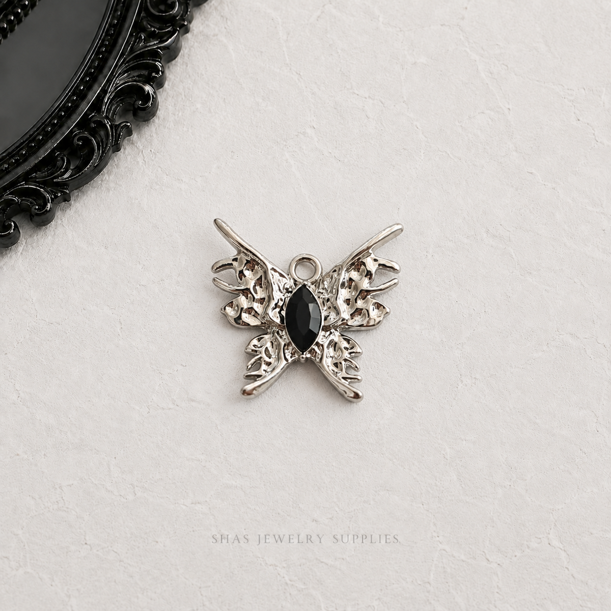 AC02U Black Butterfly Gothic Charm ( 1 pc ) High Quality Alloy
