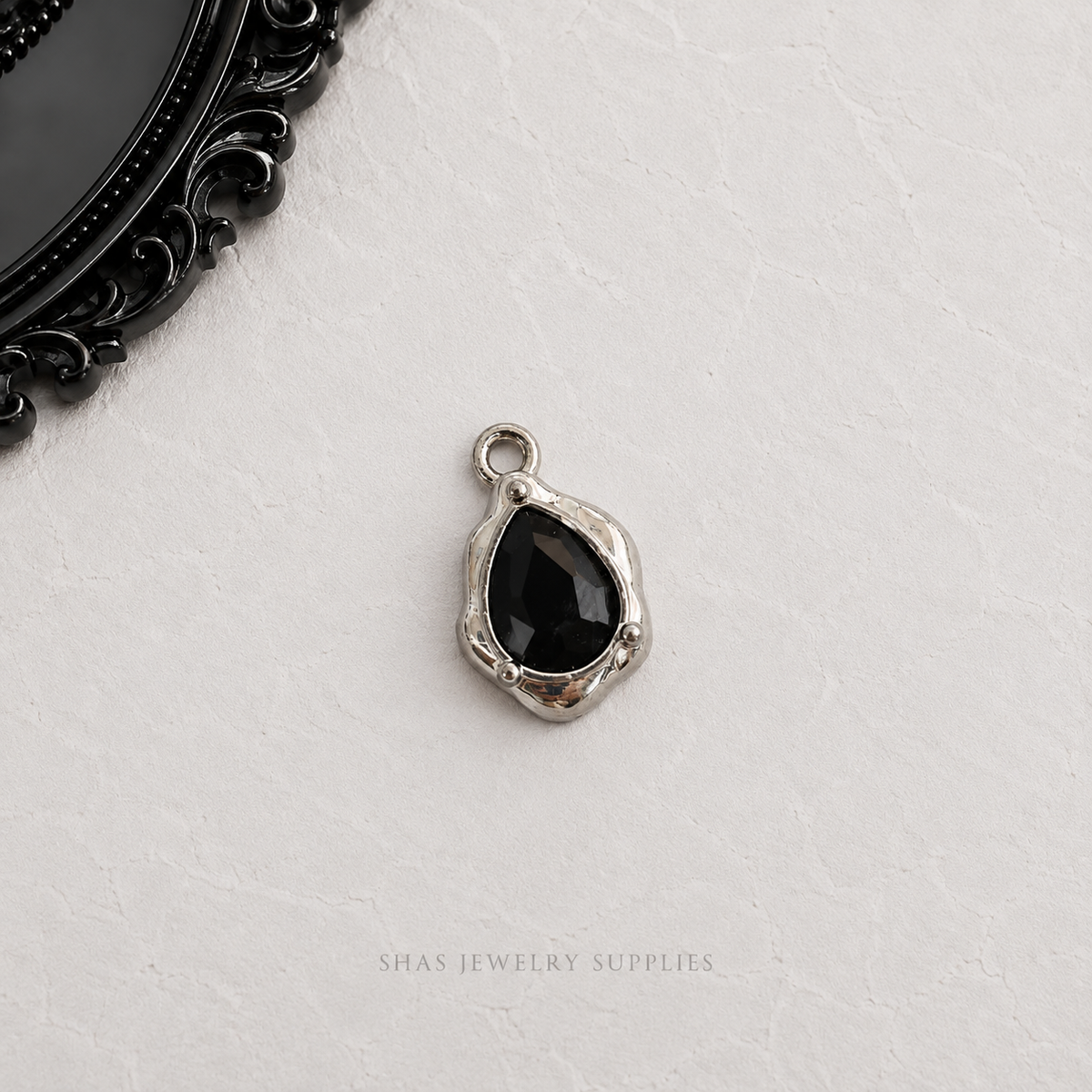 AC03J Black Teardrop Gothic Charm ( 1 pc ) High Quality Alloy