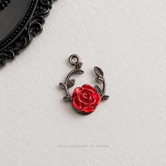 AC02N Red Rose Garland Gothic Charm ( 1 pc ) High Quality Alloy