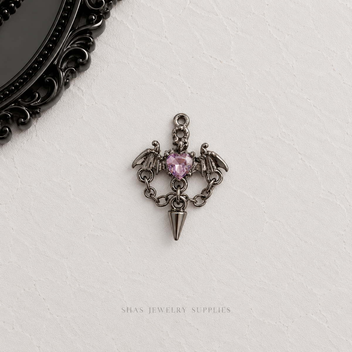 AC03B Purple Heart Bat wings Gothic Charm ( 1 pc )