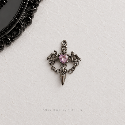 AC03B Purple Heart Bat wings Gothic Charm ( 1 pc )