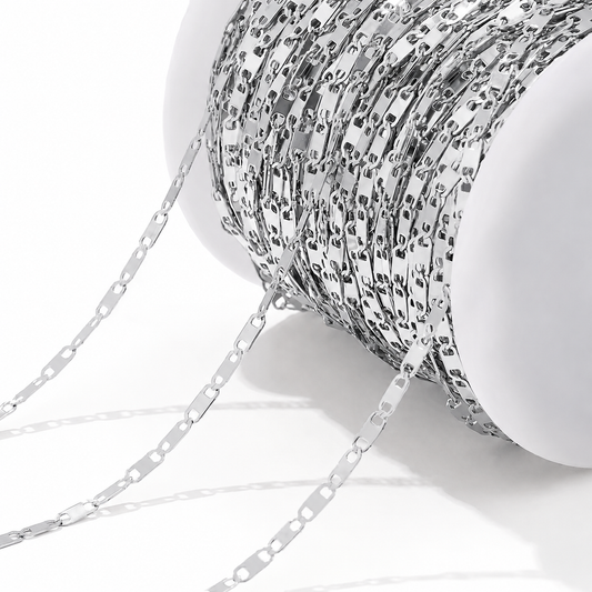 DIYS262 Flat Link Chain Silver  ( 1 feet ) PVD Plated