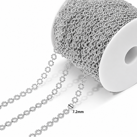 DIYS261 Flower Link Chain Silver ( 1 feet ) PVD Plated