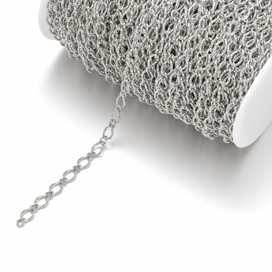 DIYS265 Oval Embossed Loop Chain Silver ( 1 feet ) PVD Plated