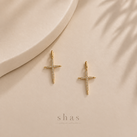 SC20K Cross Zircon Charm ( 1 pc ) 18k Gold PVD Plated