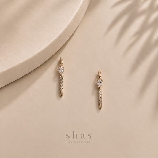 SC20W Long Tear Drop Zircon Charm ( 1 pc ) 18k Gold PVD Plated