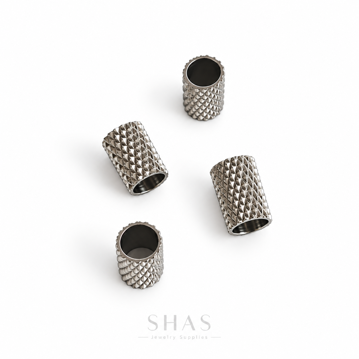 SSB02 Textured Cylinder Spacer Bead Silver ( 1 pc ) PVD Plated