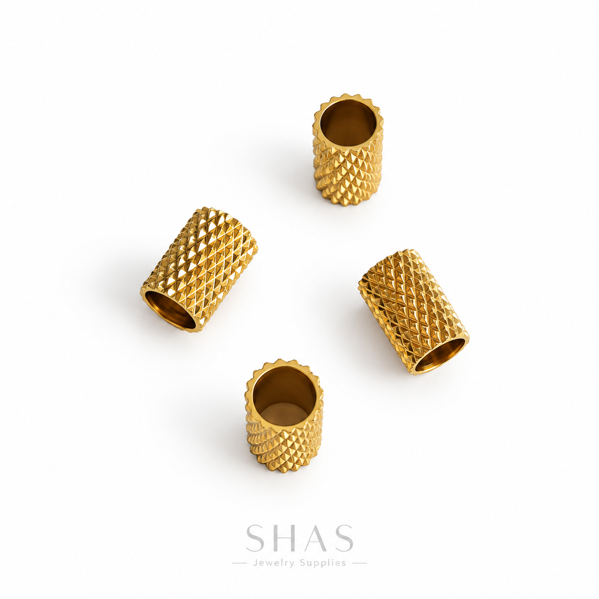 SSB01 Textured Cylinder Spacer Bead Gold ( 1 pc ) PVD Plated