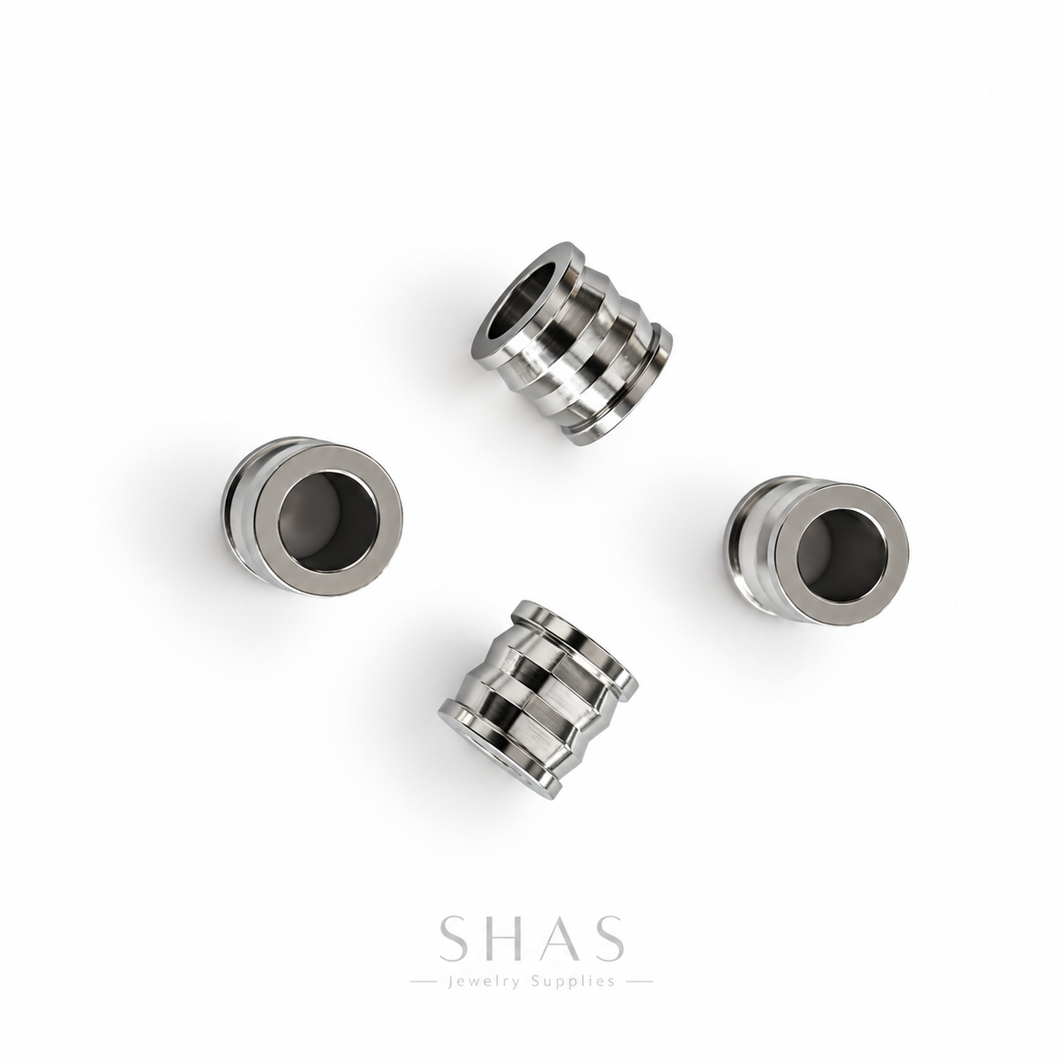 SSB06 Large Hole Spacer Bead Silver ( 1 pc ) PVD Plated