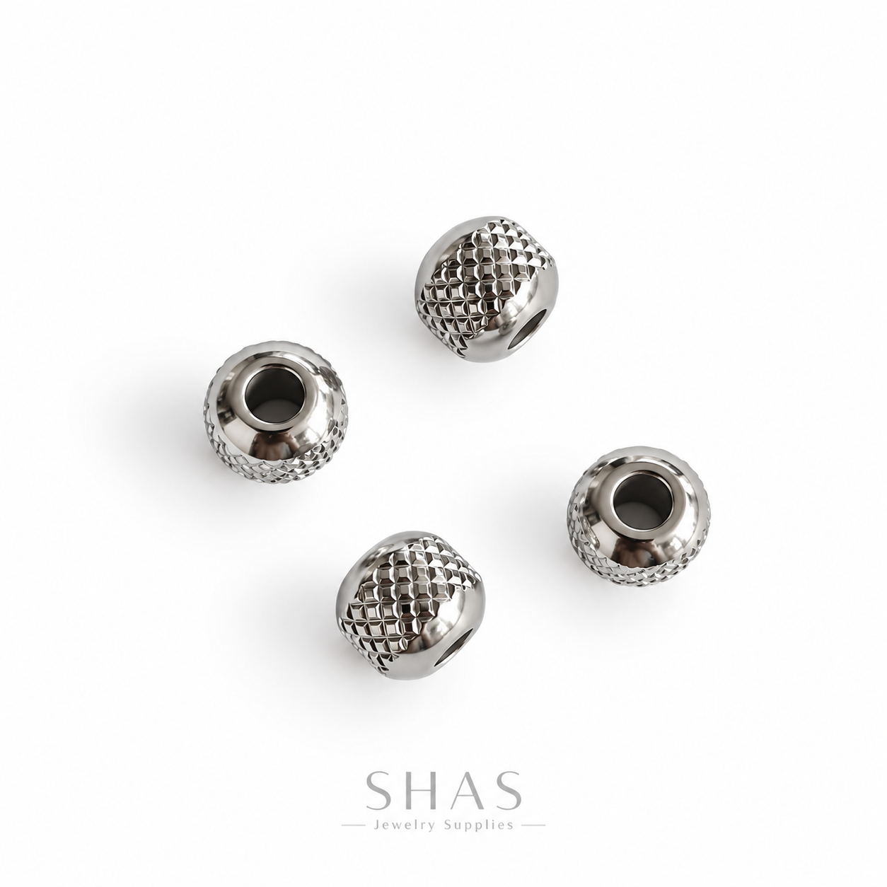 SSB12 Textured Rounded Spacer Bead Silver ( 1 pc ) PVD Plated