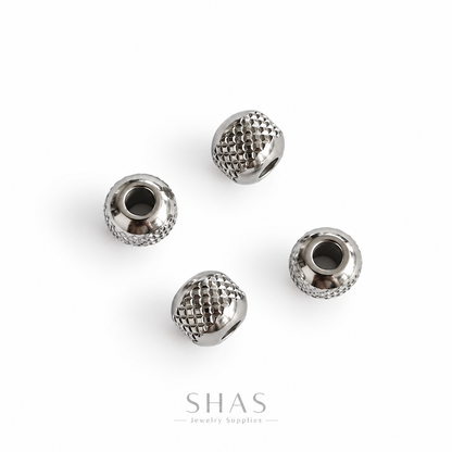SSB12 Textured Rounded Spacer Bead Silver ( 1 pc ) PVD Plated