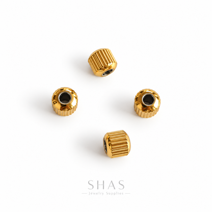 SSB07 Rounded Striped Spacer Bead Gold ( 1 pc ) PVD Plated