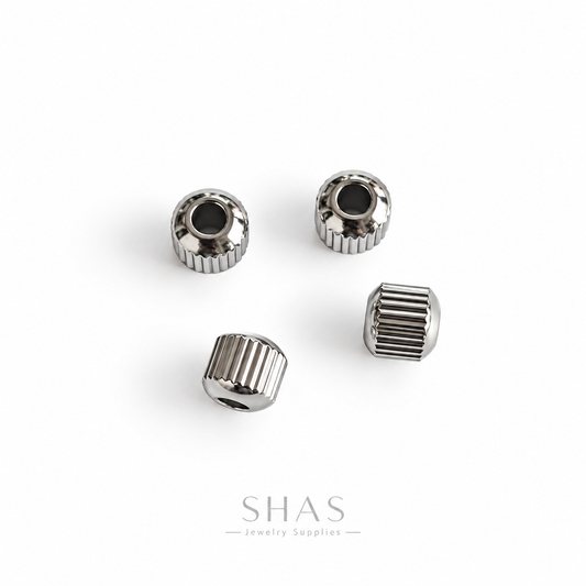 SSB08 Rounded Striped Spacer Bead Silver ( 1 pc ) PVD Plated