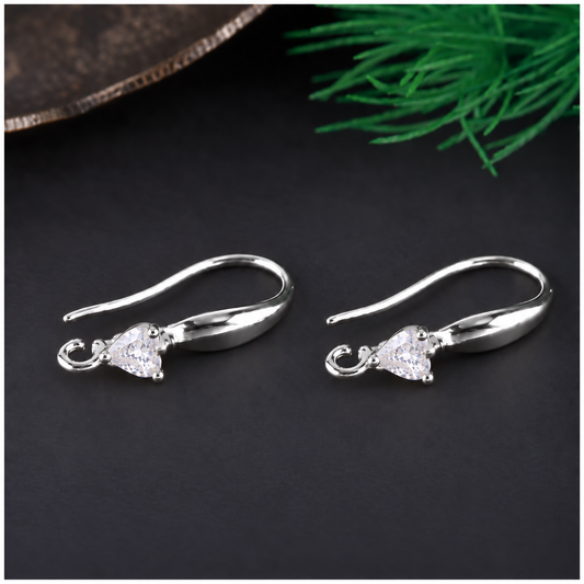 ZS02R Heart Zircon Hook Silver Plated ( 2 pc )