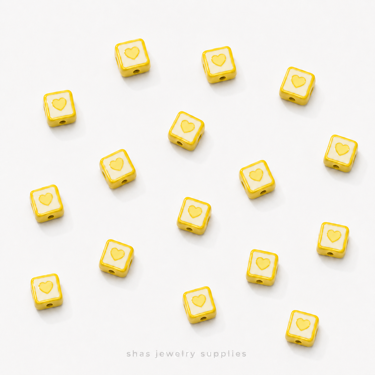 APB08D Square Heart Alloy Printed Bead ( 1 pc )