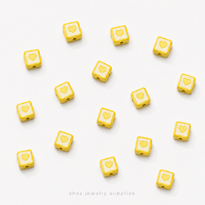 APB08D Square Heart Alloy Printed Bead ( 1 pc )