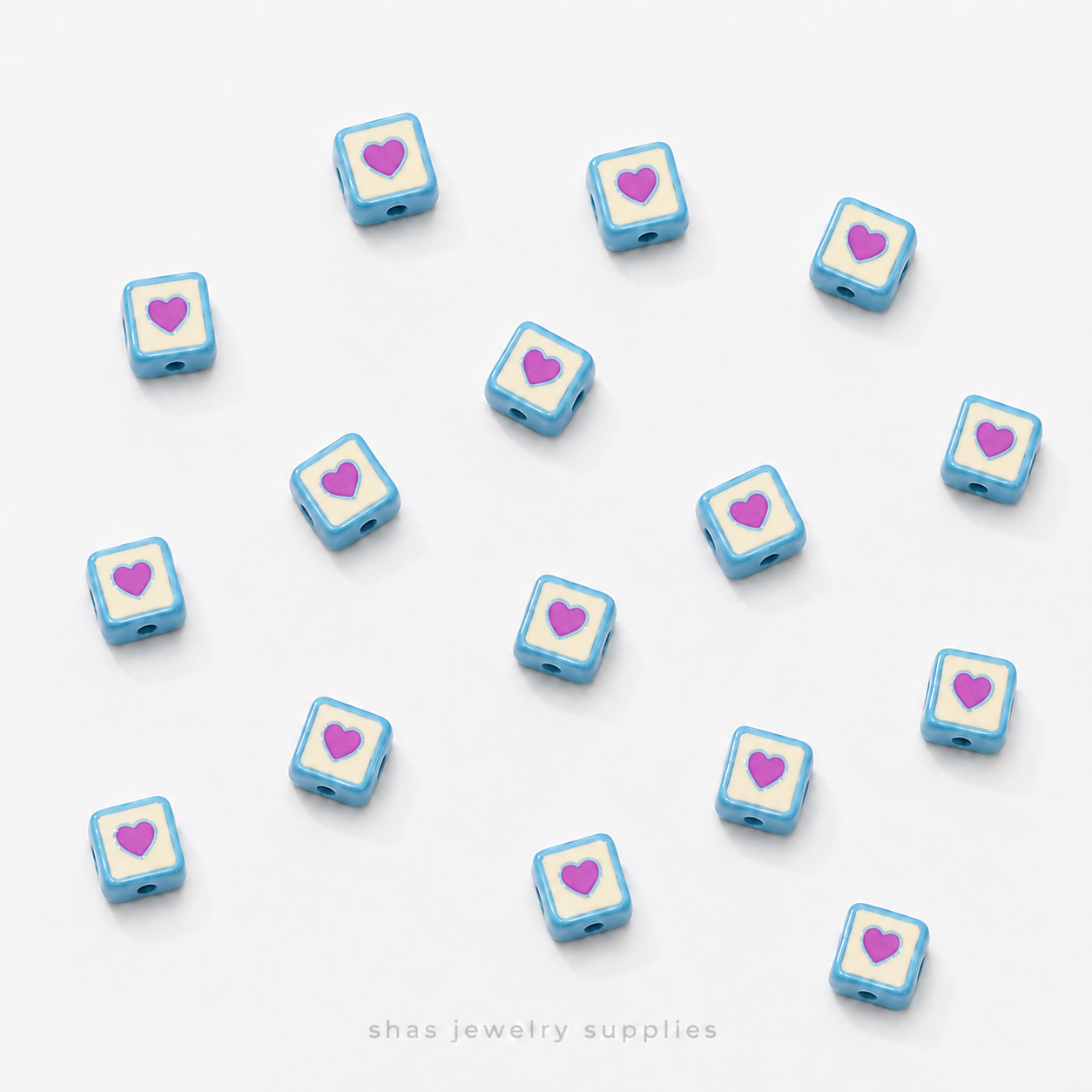 APB08D Square Heart Alloy Printed Bead ( 1 pc )